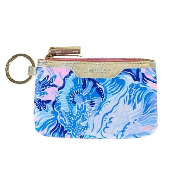 Lilly Pulitzer Key ID Holder Wallet Keychain Blue Pink Gold 5.5 x 3.5 - Picture 2 of 4
